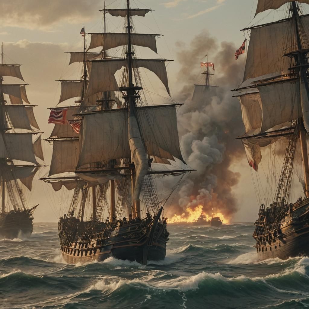Grand 18th-Century Naval Battle on a Turbulent Sea