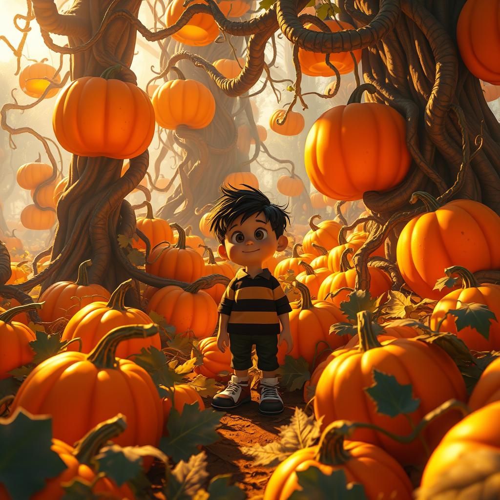 Linus in Glowing Pumpkin Patch, Matte Painting