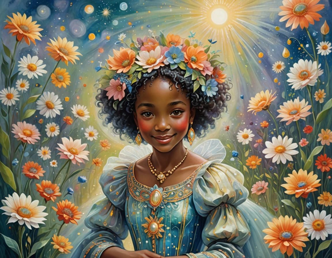 Ethereal African American Fairy with Exotic Flowers
