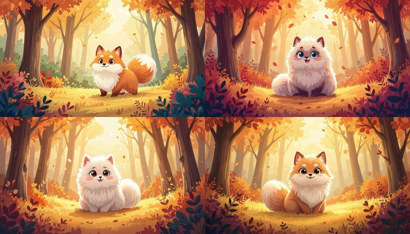 Fluffy Creature in Warm-Toned Cartoon Forest