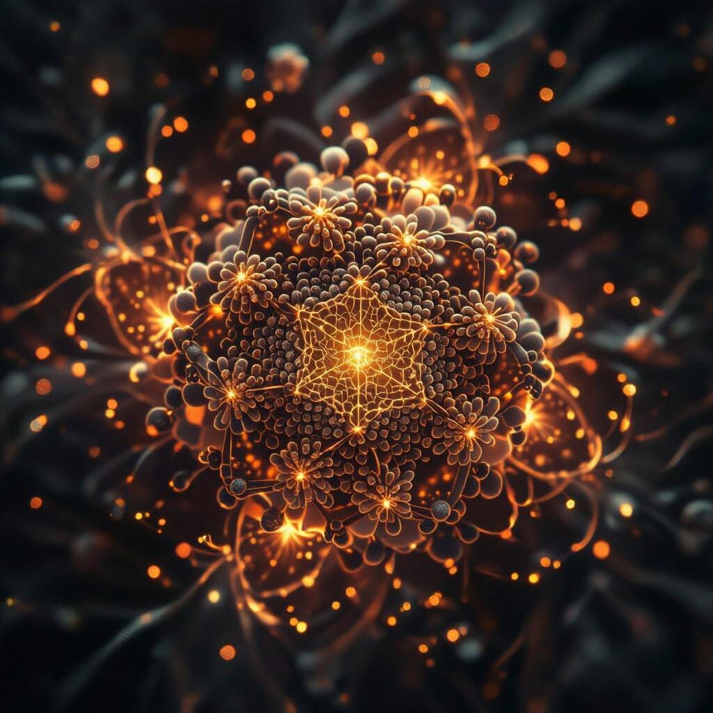 Microscopic Pollen Dodecahedrons in Bioluminescent Fractals