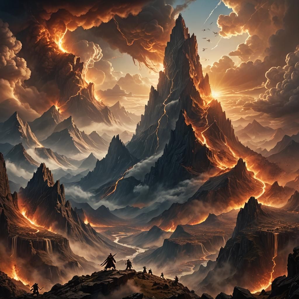 Epic Fantasy Gods Clash on Mountain Range