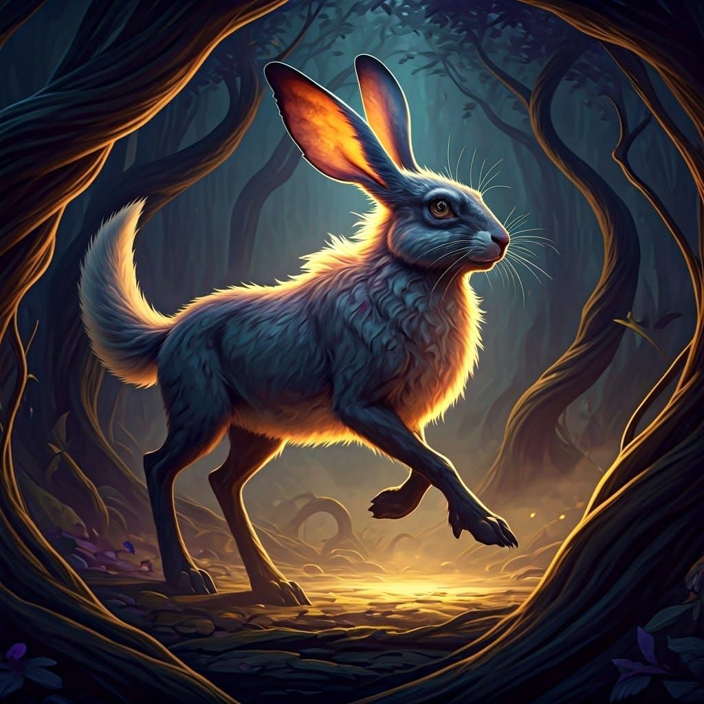 Mystical Jackalope in Dark Fantasy Landscape