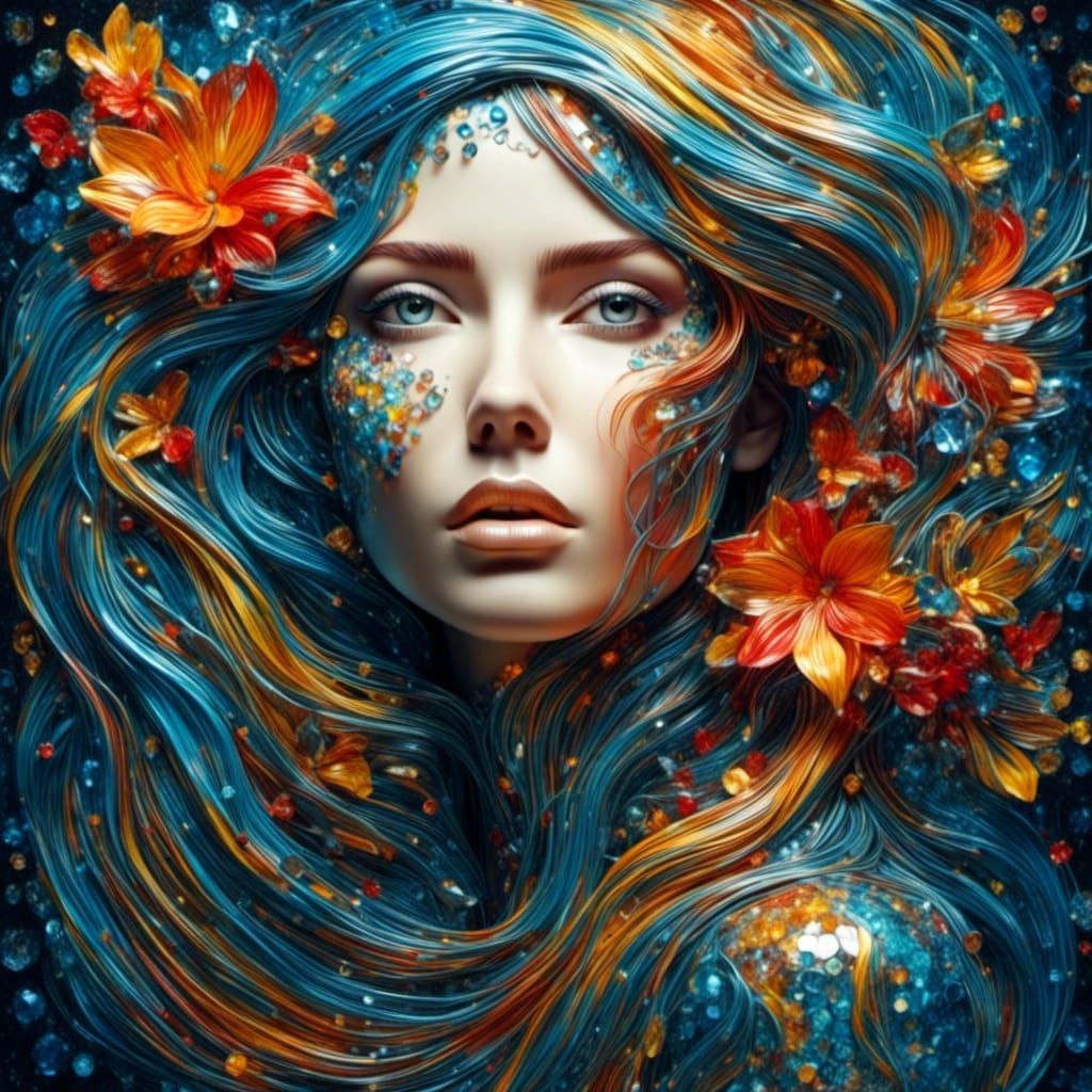 Crystalline Woman in Stained Glass Style