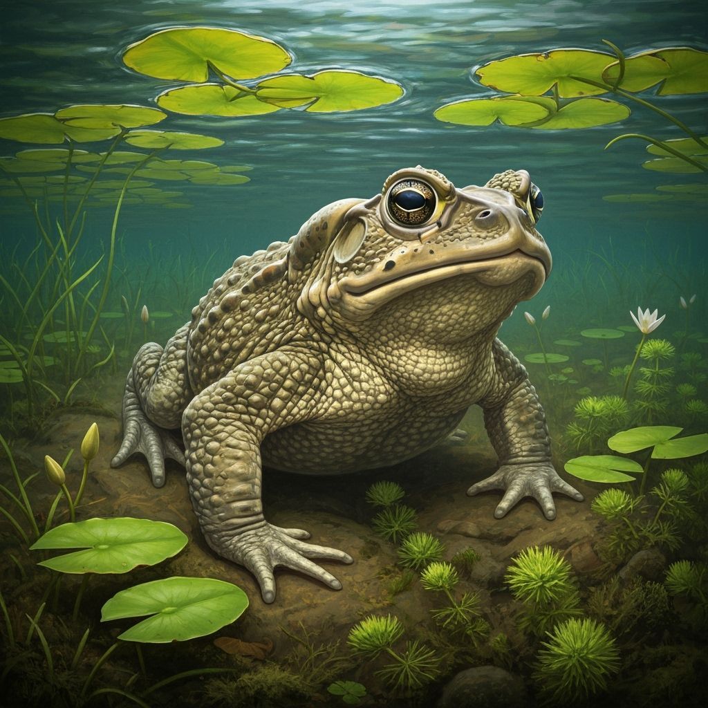 Underwater Toad Portrait: Scientific Oil Painting