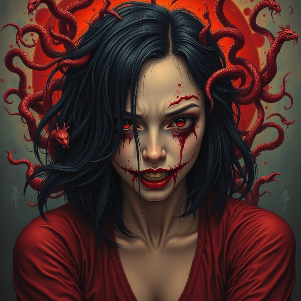 Vampire with Snake Eyes in Dystopian Scene