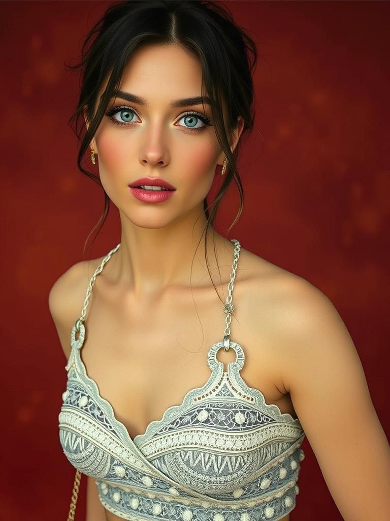 Elegant Woman with Pink Highlights, Illustration Style