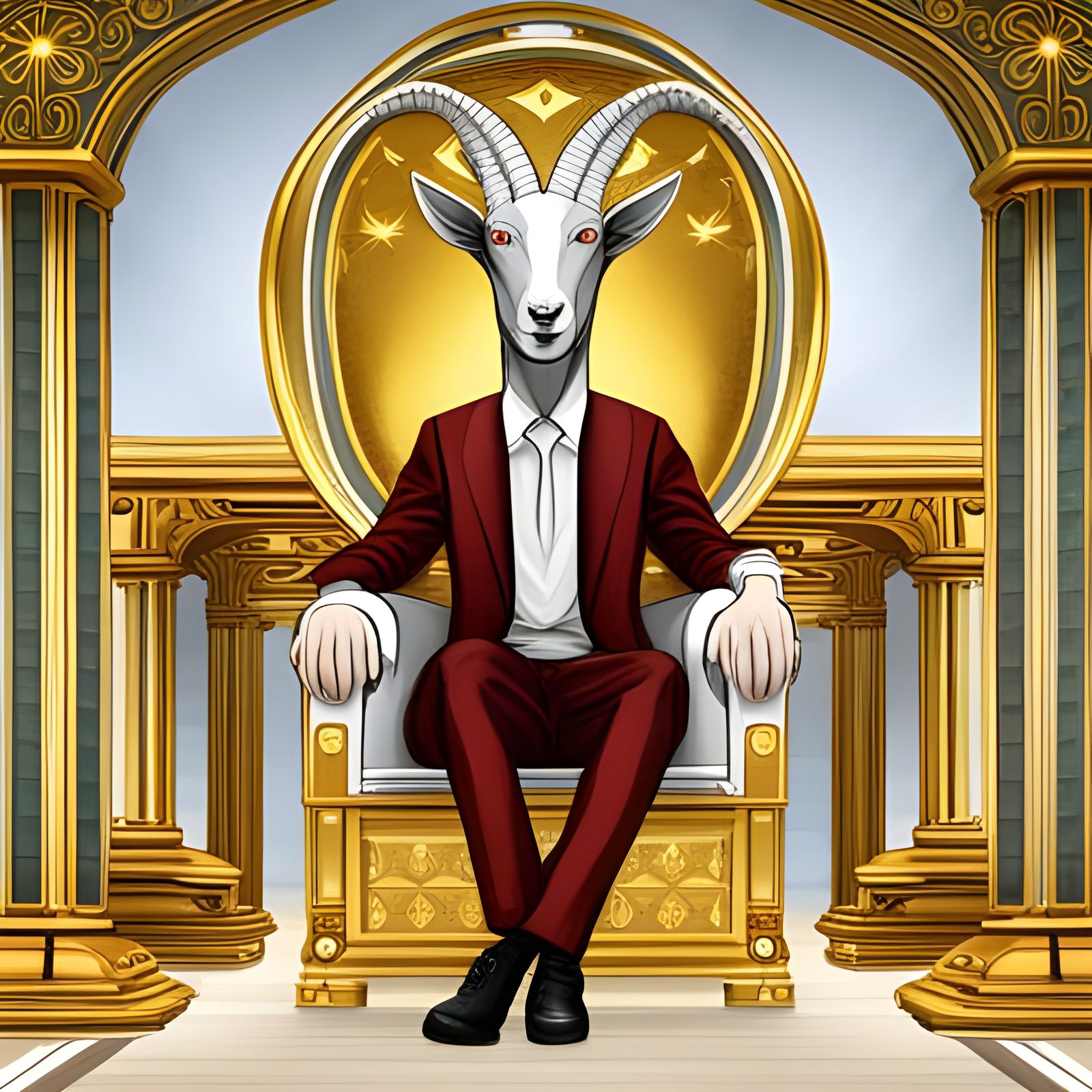 Regal Goat-Man King on Jeweled Throne