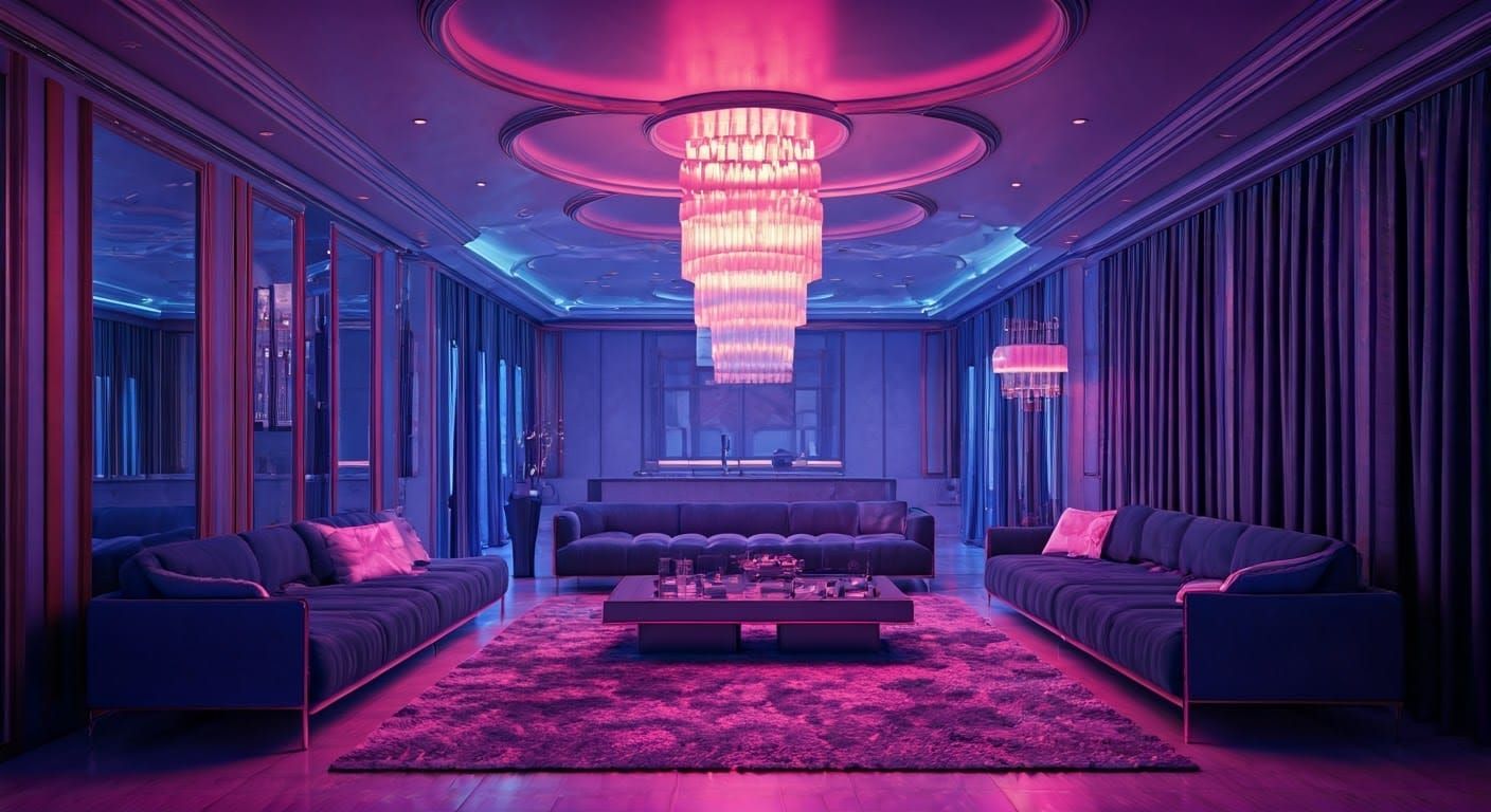 Luxurious Open-Concept Living Space in Space Age Style