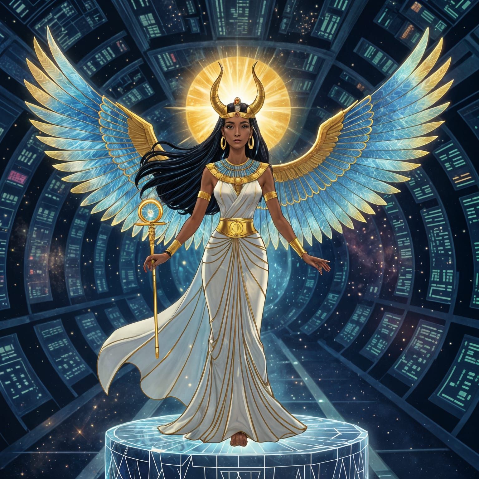 Isis in Starship Corridor as Digital Artwork