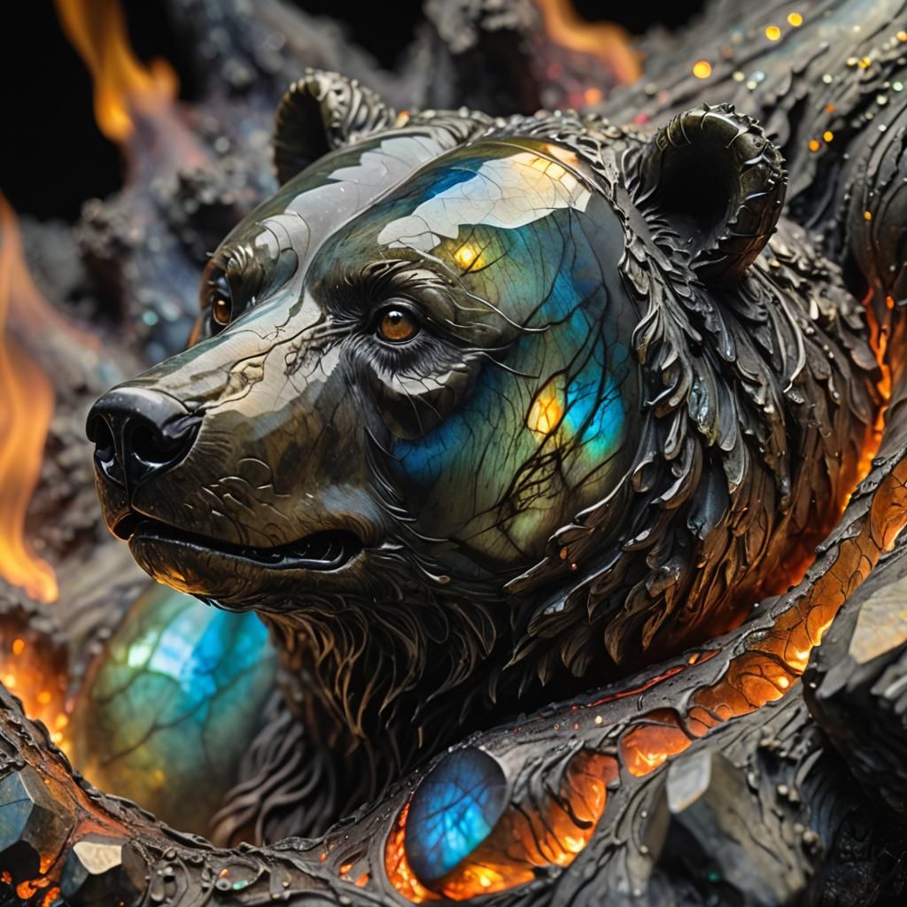 Labradorite Bear Microphotograph with Inner Flame