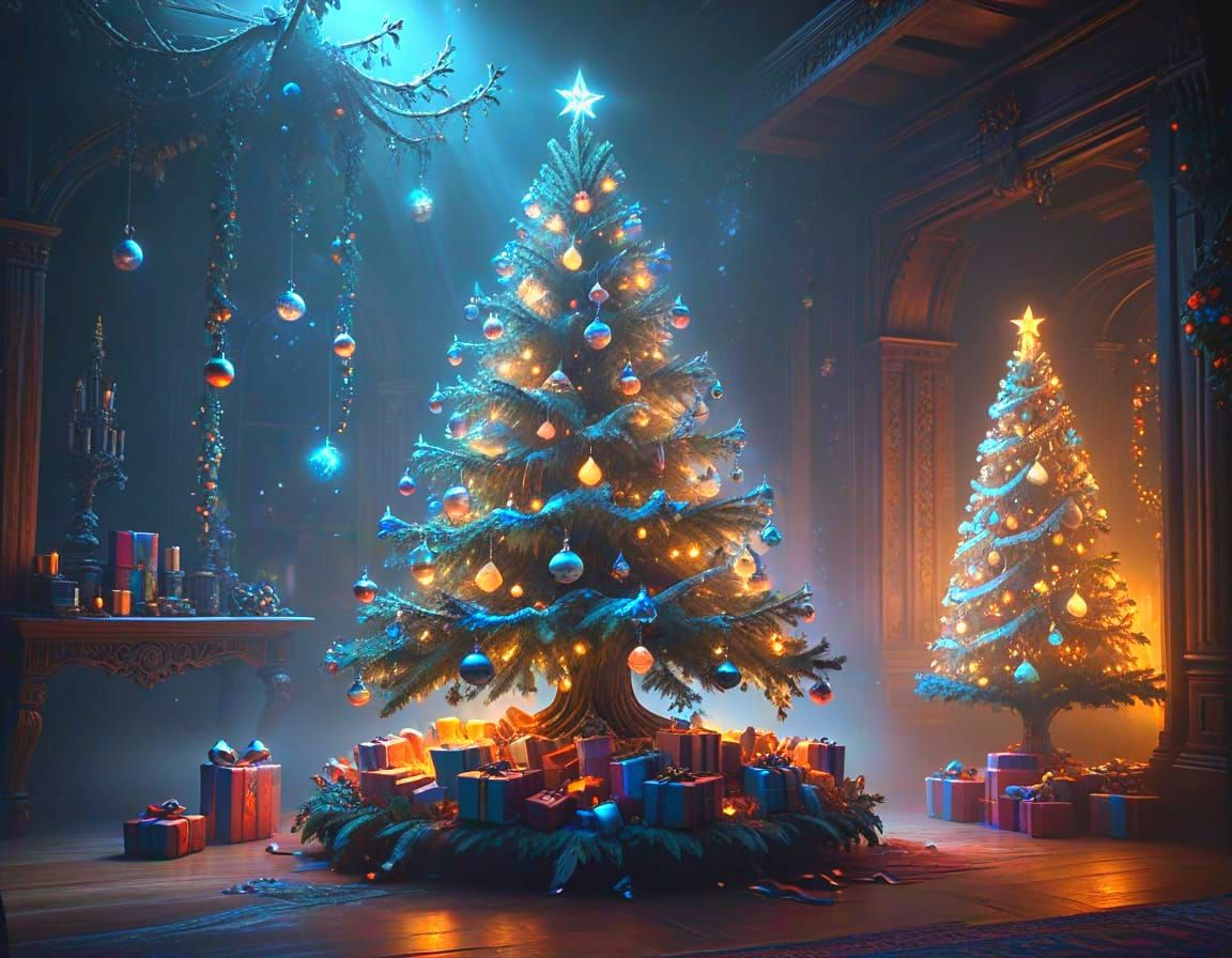 Ghostly Christmas Tree With Floating Presents