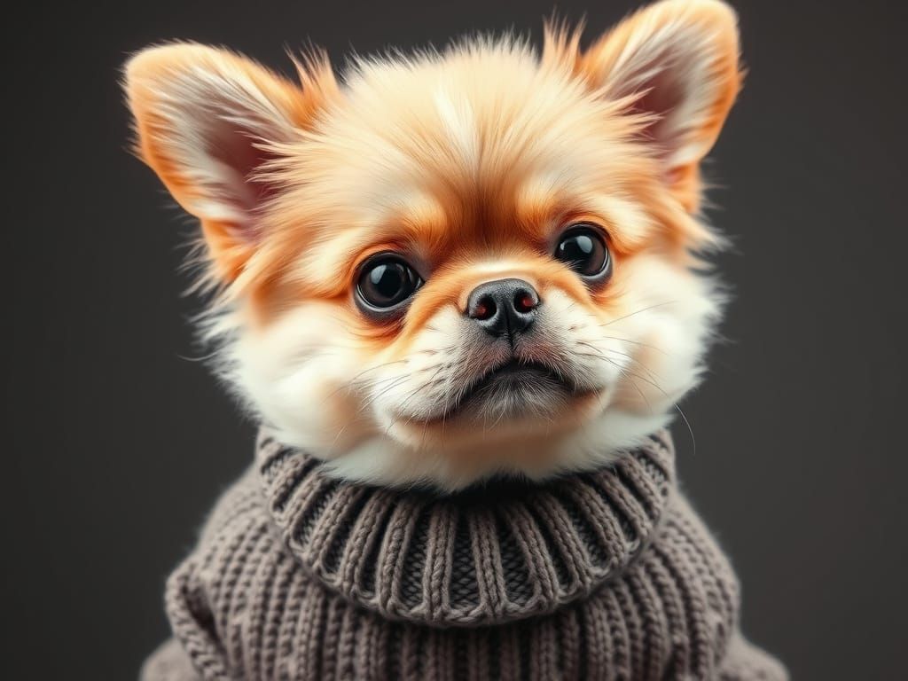 Cute Fufu Dog Wears Sweater in Guilty Expression