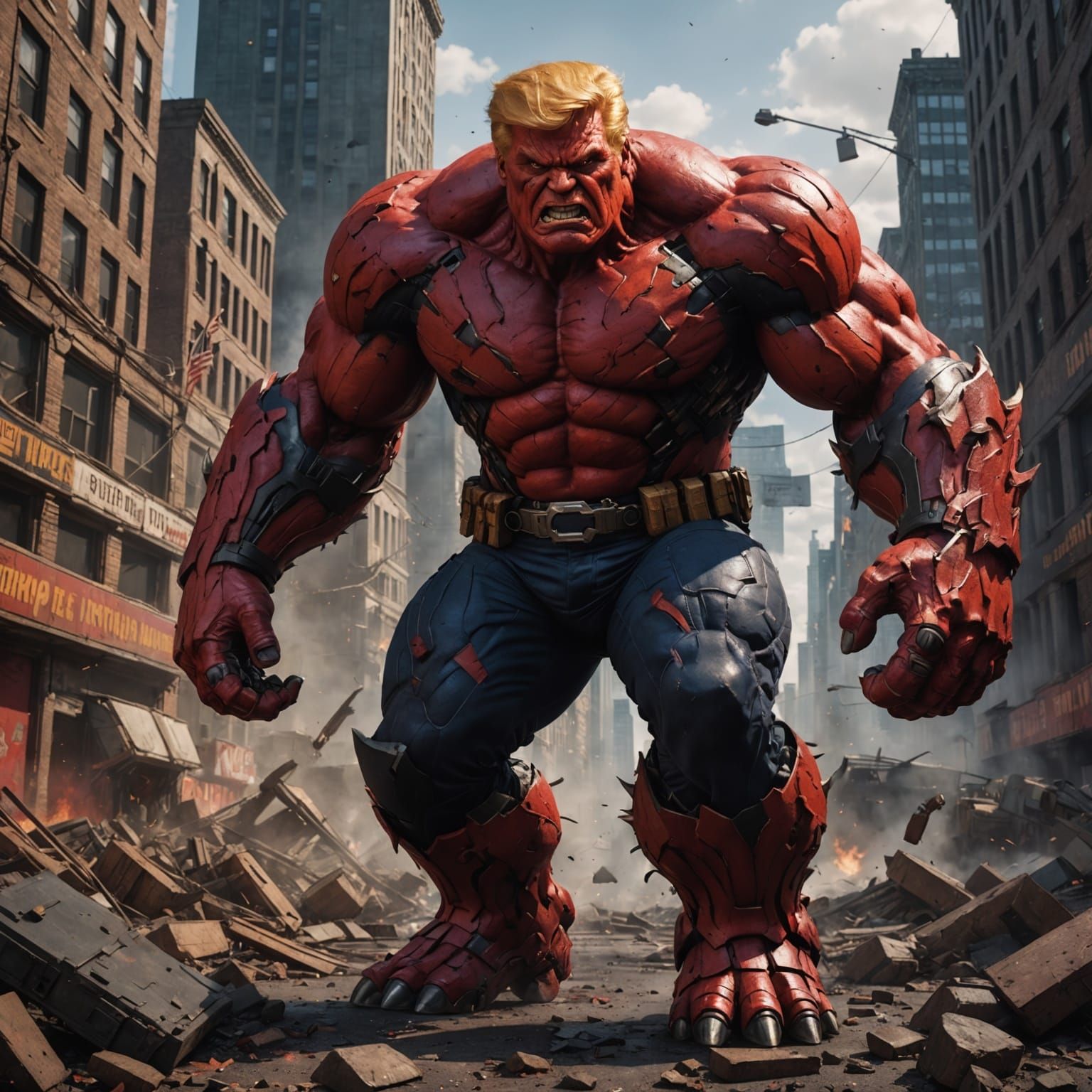 Trump as Epic Red Hulk in Vibrant Fantasy Landscape