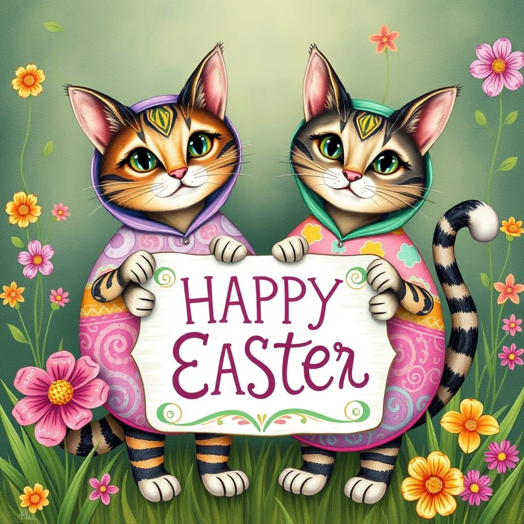 Whimsical Felines Celebrate Easter in Colorful Style