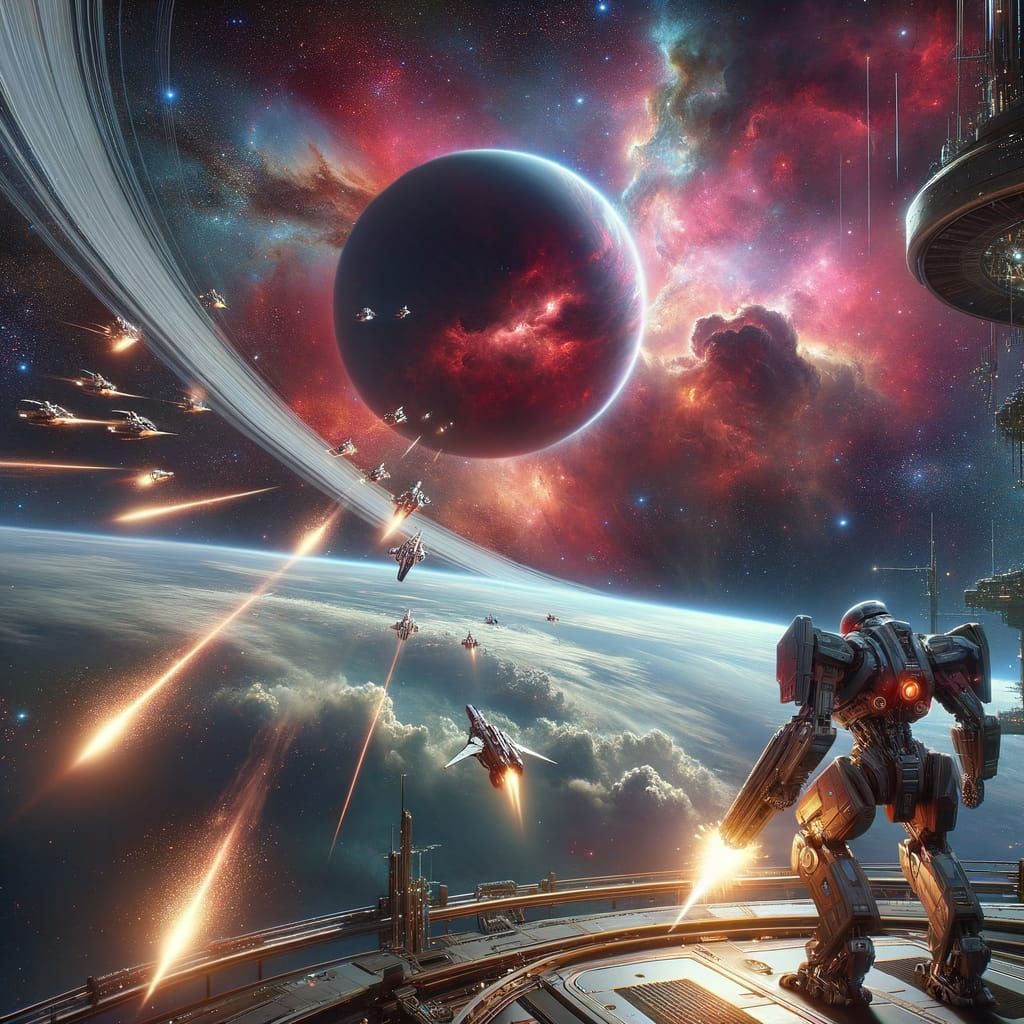 Space Station Battle Over Red Ringed Planet