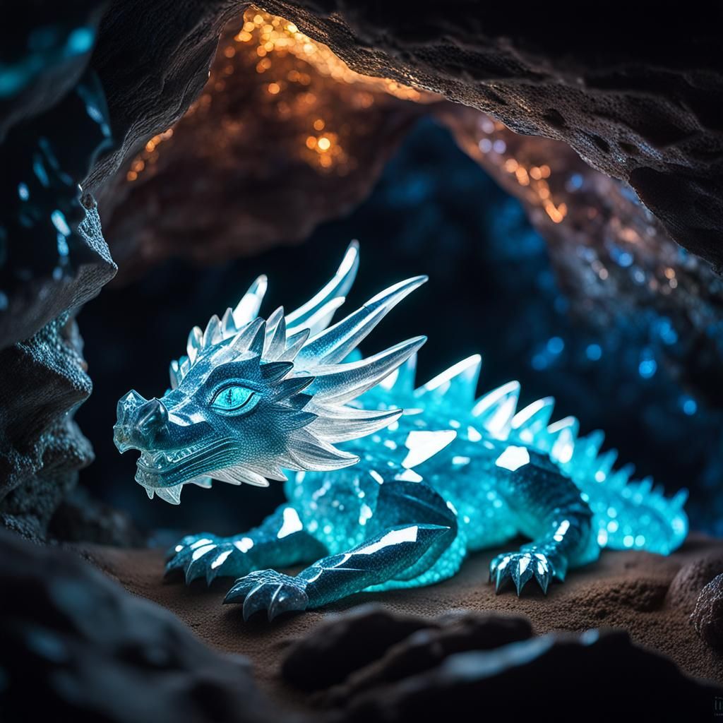 Crystal Dragon Slumbering in Iridescent Cave