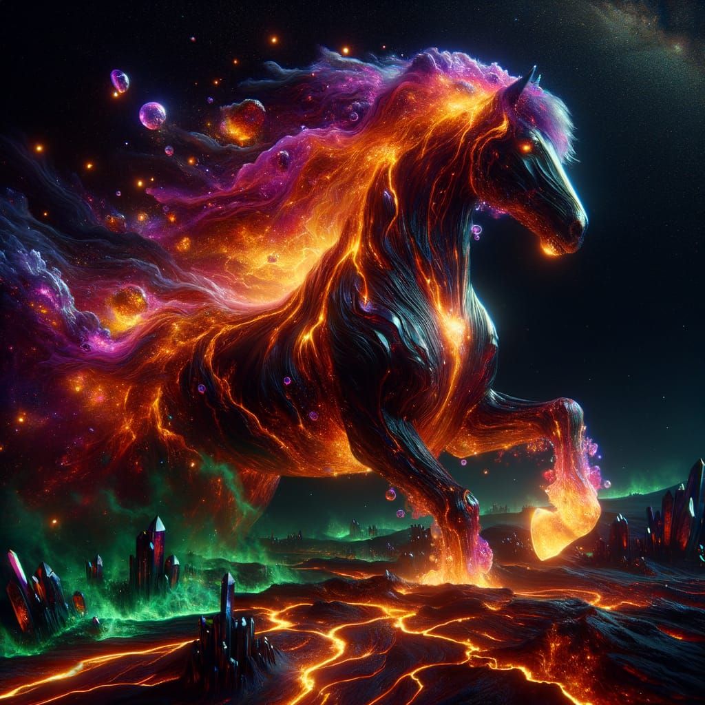 Celestial Fire Horse with Double Exposure Effect