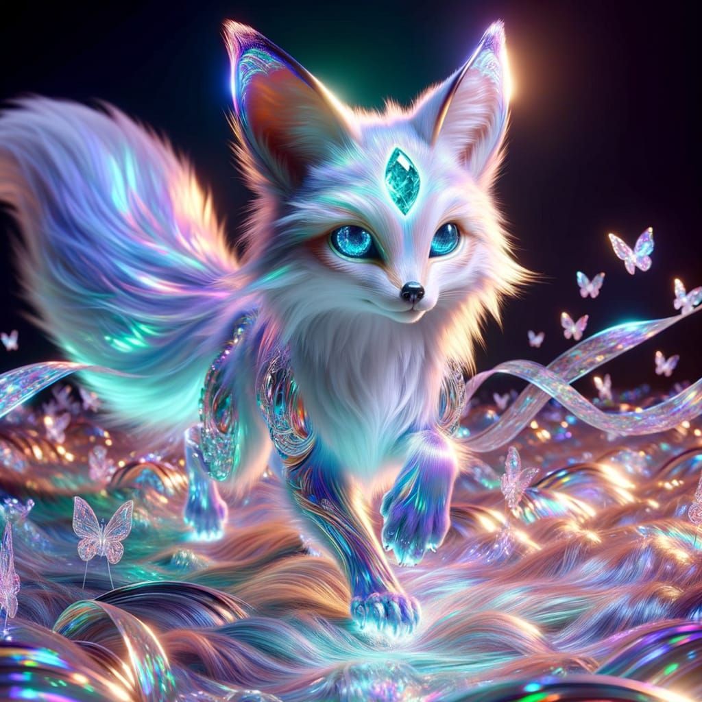Adorable fluffy fantasy fox-kitten hybrid