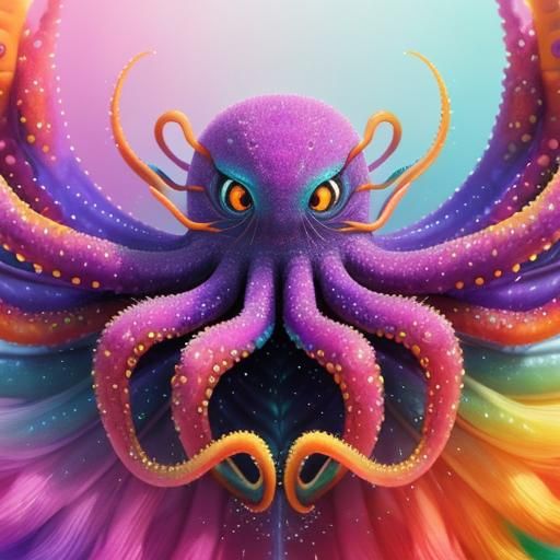 Adorable Spider Octopus in Rainbow Ocean, 3D Anime Art