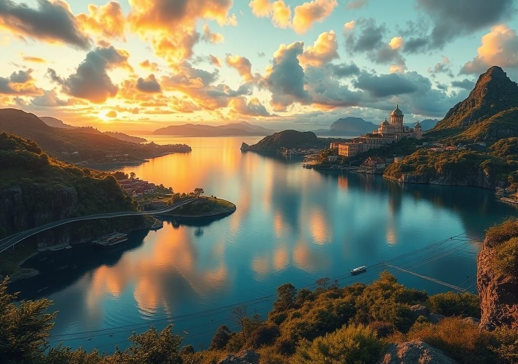 Majestic Azores Lagoon in a Futuristic Style