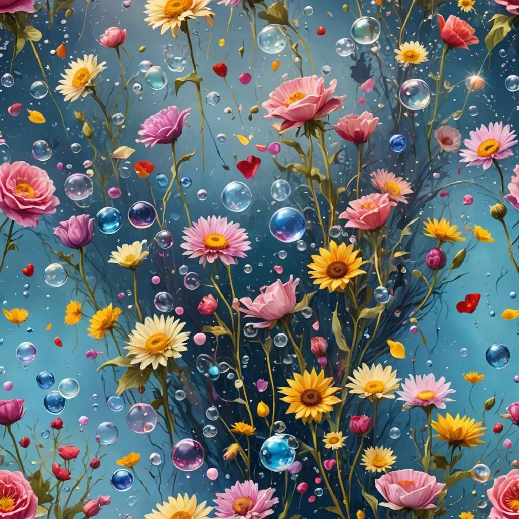 Submerged Broken Heart with Rainbow Floral Shards