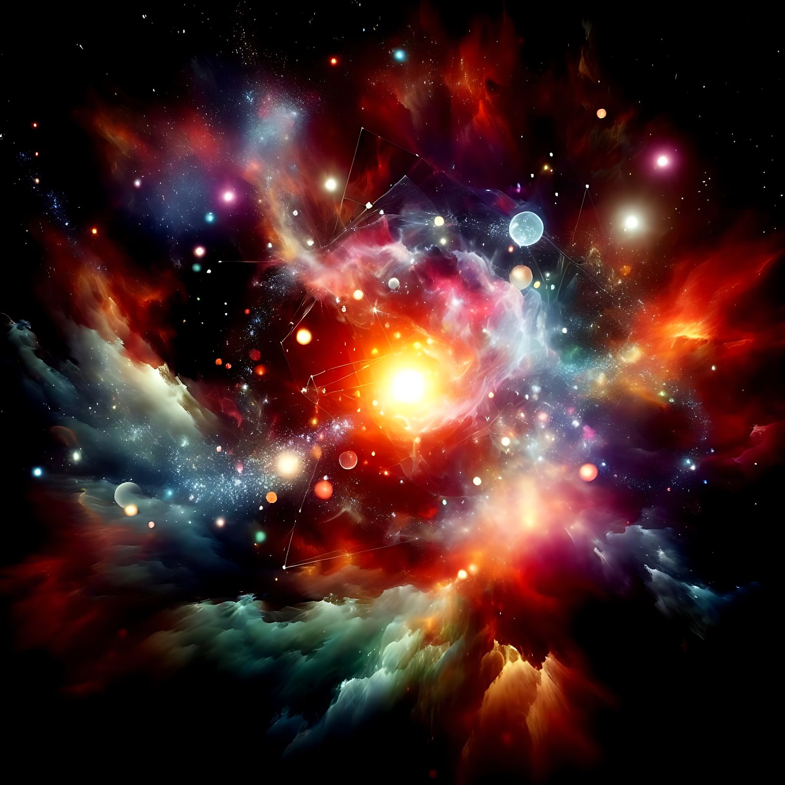 Cosmic particles colliding, compressing, fusing; the birth of a new star