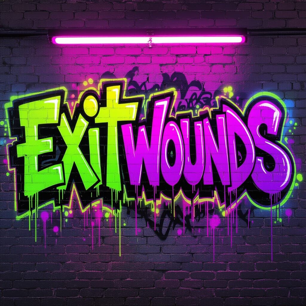 Vibrant Graffiti Art "ExitWounds" Neon Green and Purple