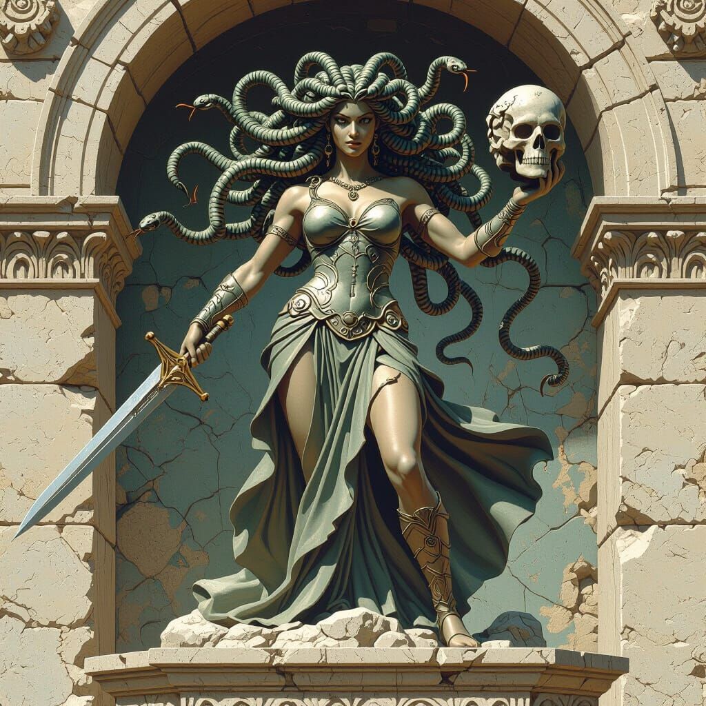 Medusa Statue with Sword in Renaissance Style