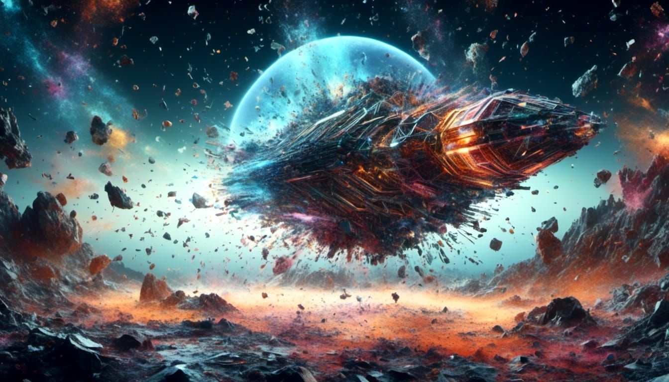 Starship Disintegrating into Energy Beams