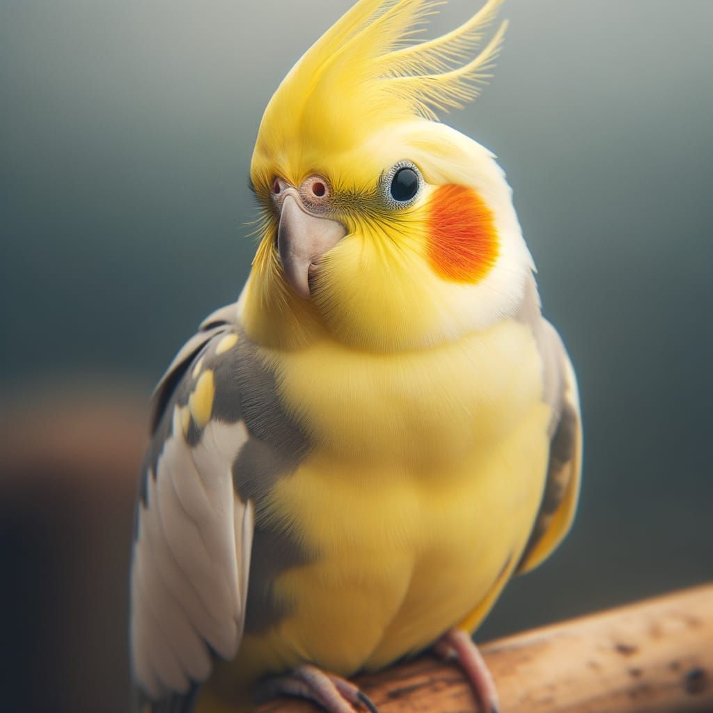 Curious Cockatiel with Yellow Crest Perched on Stick