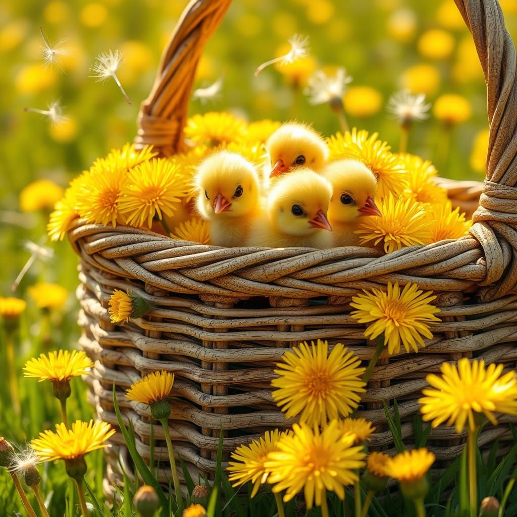 Whimsical Dandelion Meadow in Vibrant Colors
