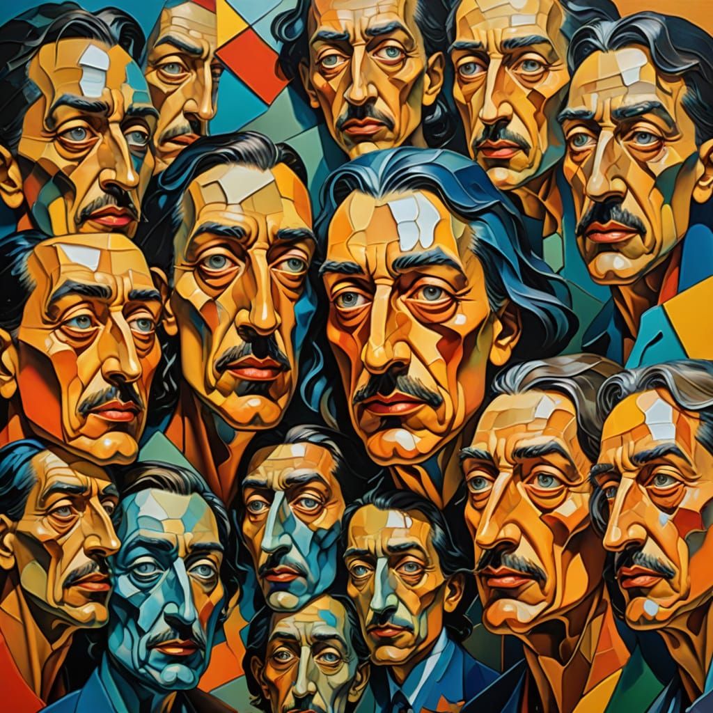 Distorted Human Portraits in Vibrant Cubist Surrealism