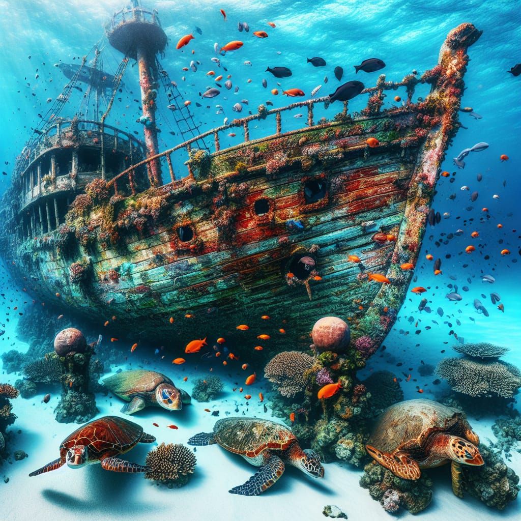 Underwater Shipwreck Paradise With Turtles and Seals