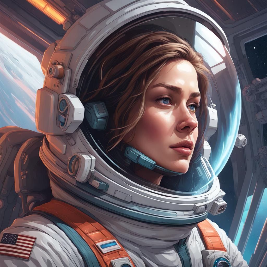 Astronaut Portrait in Space Station, Hyperdetailed Concept A...