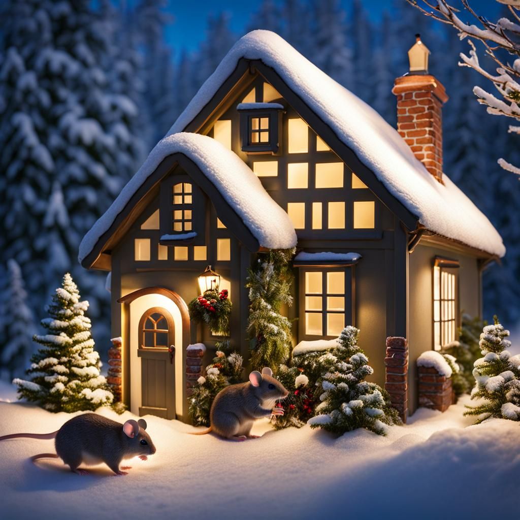 Winter Scene: A Mouse Cottage Exterior