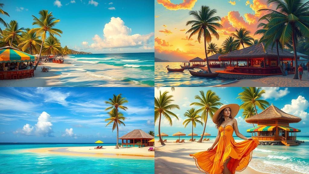 Tropical Paradise Scene in Vibrant Caribbean Colors