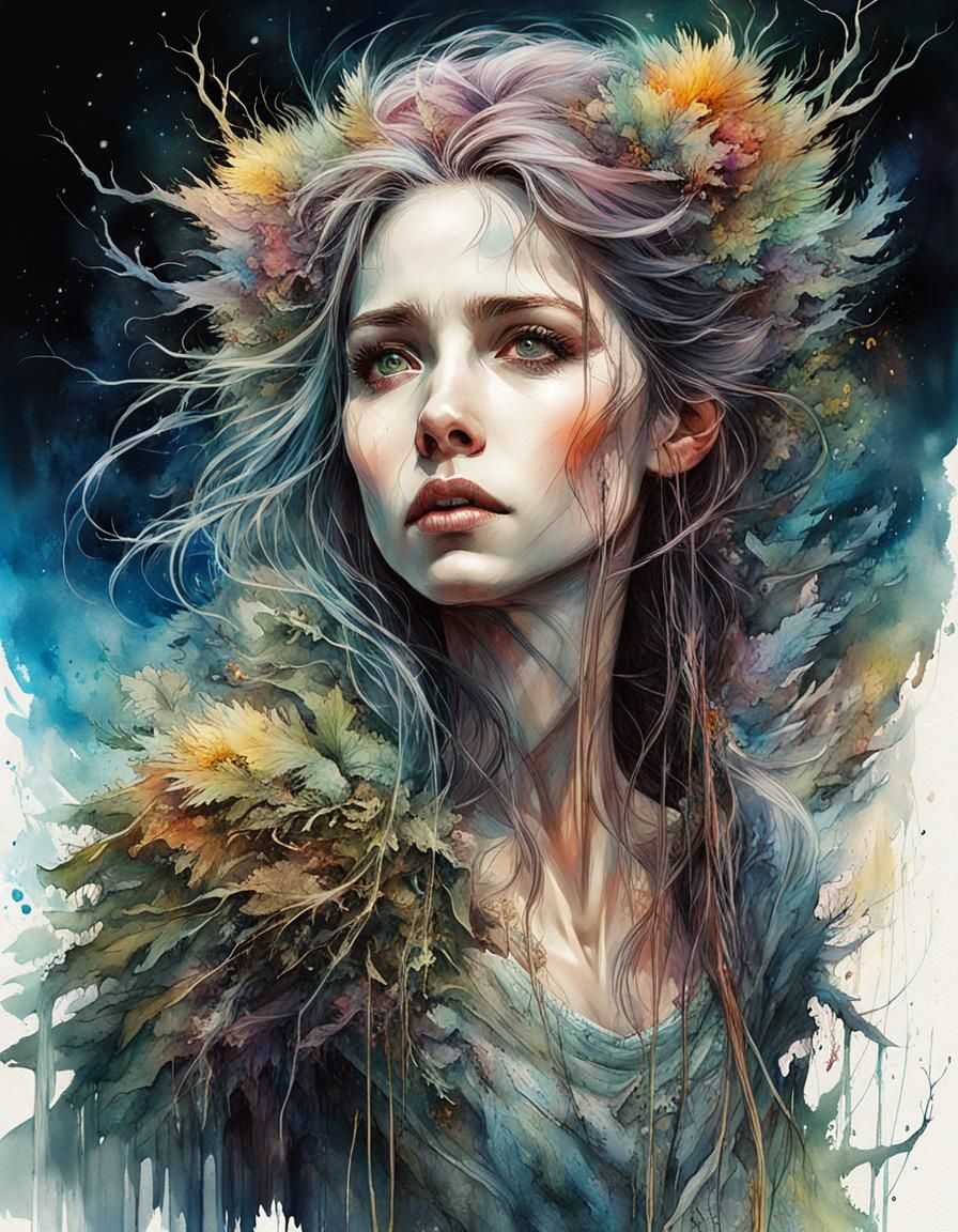 Macabre Cronenberg Monster in Ghibli Watercolor Wasteland