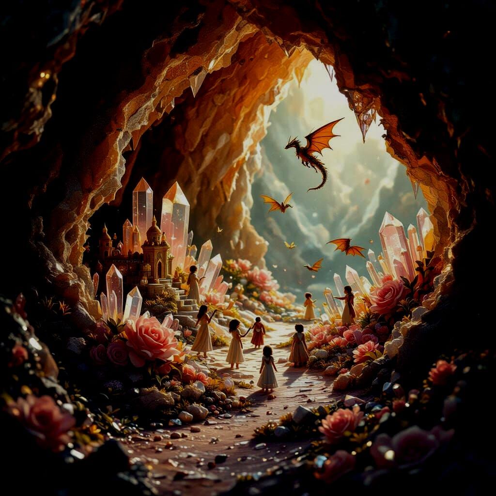 Miniature Kingdom Inside Geode in Art Deco Style