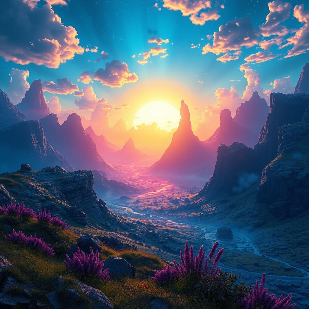 Ethereal Fantasy Realm in Deep Blues and Purples