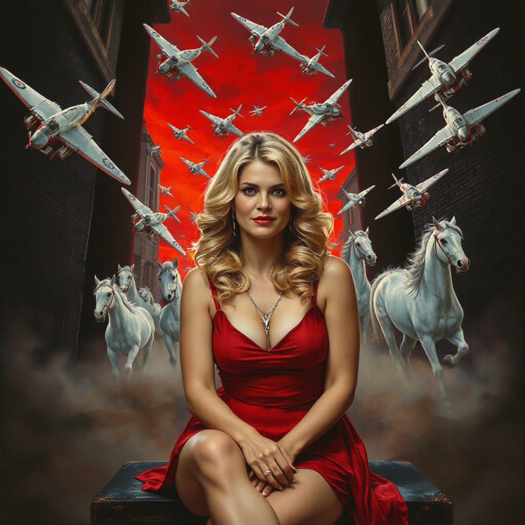 Surreal Airbrush: Blonde Woman in Chaotic Alley