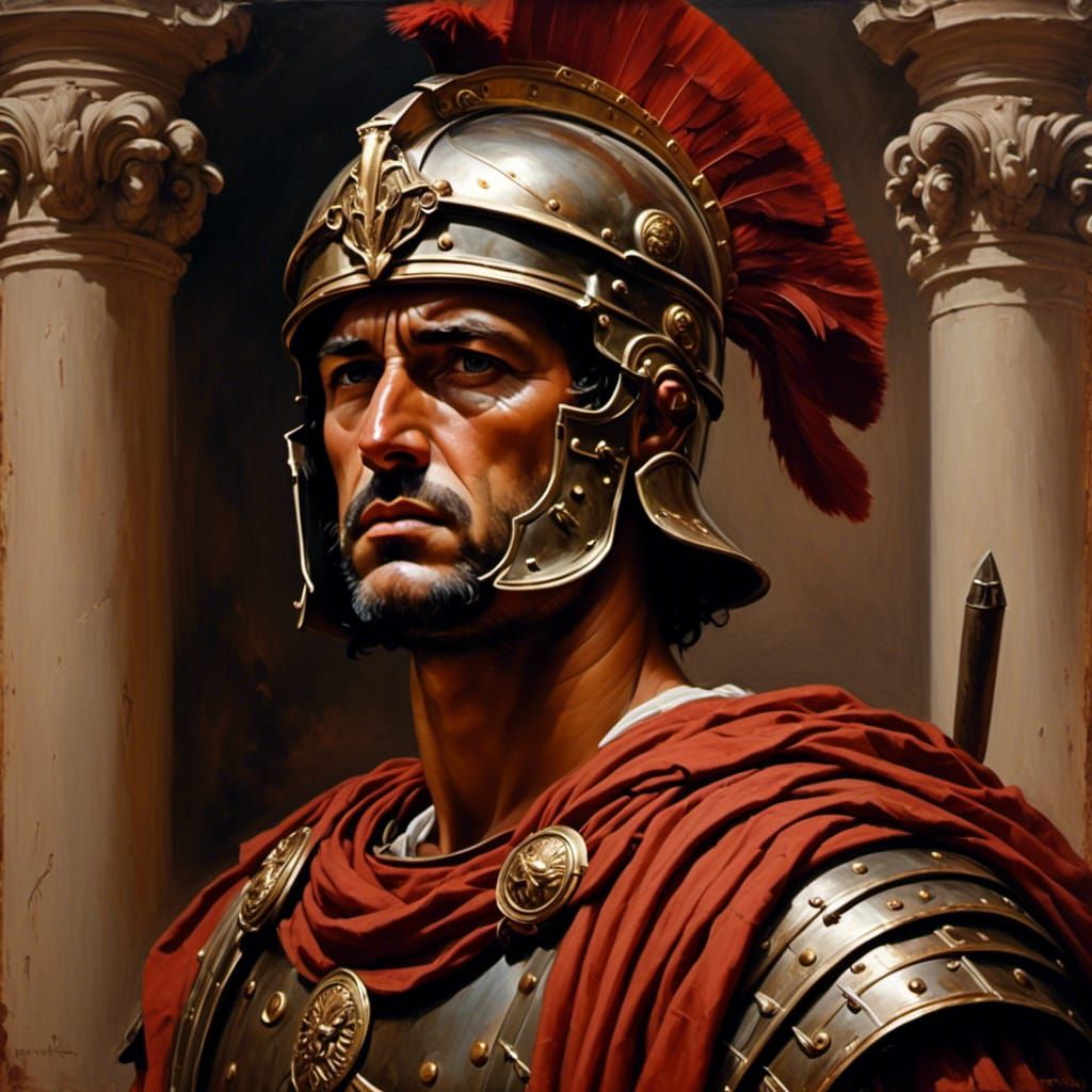 Intense Roman Centurion Portrait in Oil Painting Style