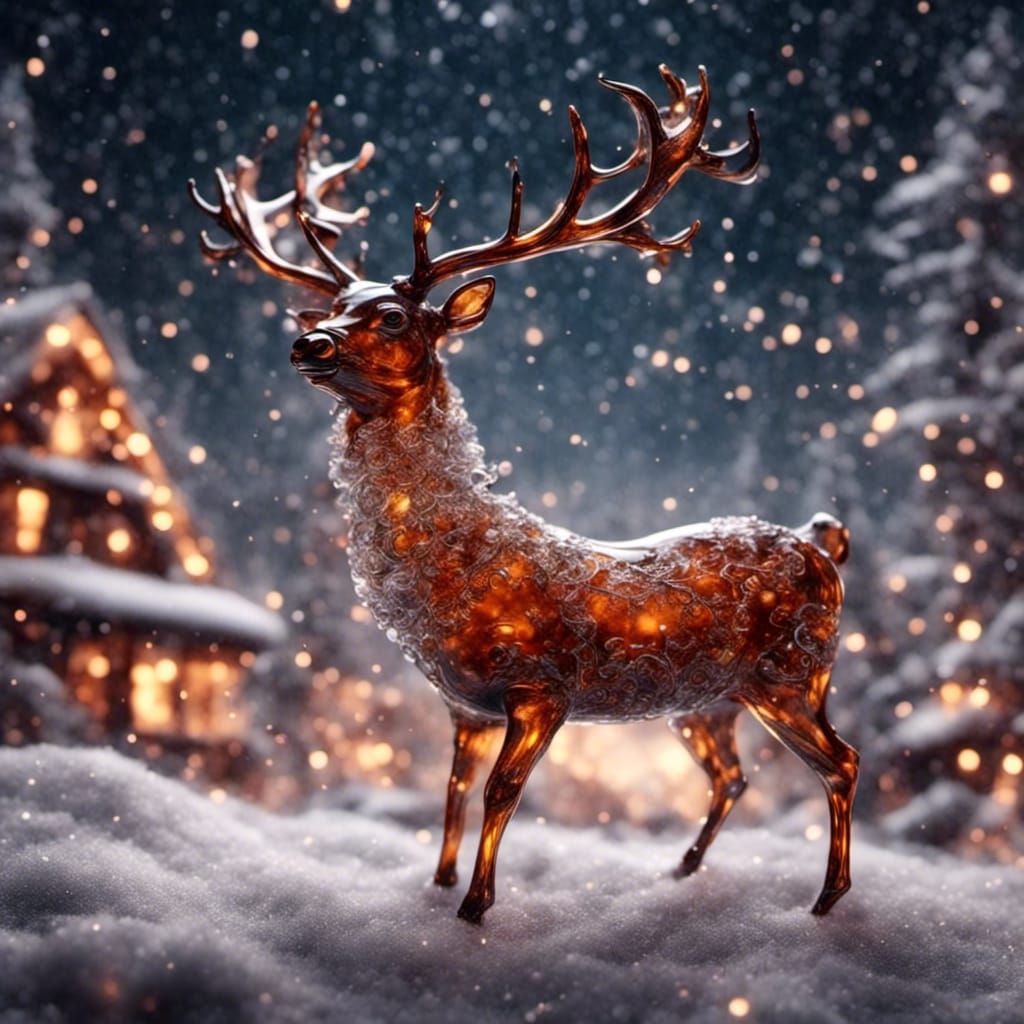 Bioluminescent Glass Reindeer in Underwater Crystal Art