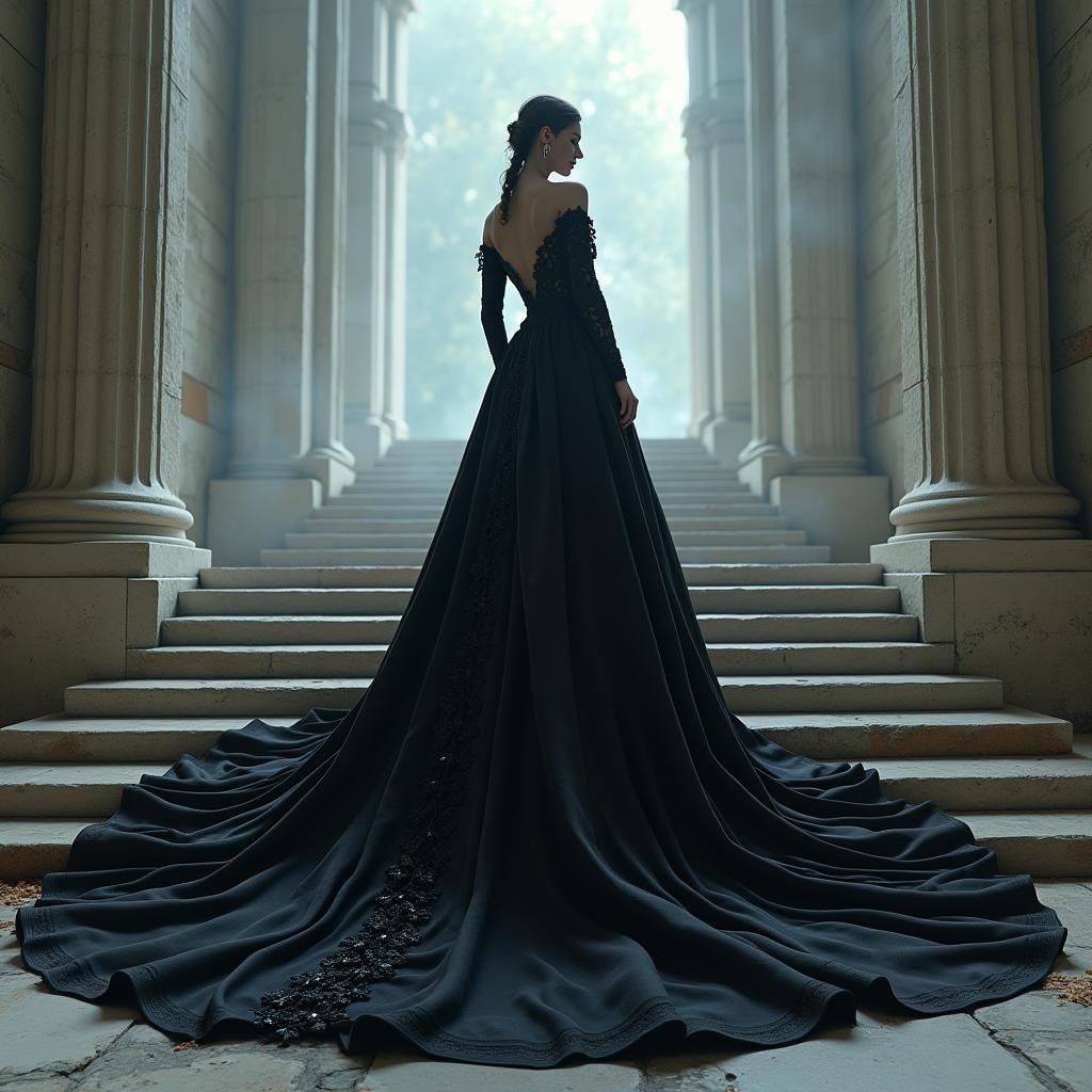 Dramatic Black Ball Gown with Ethereal Mist