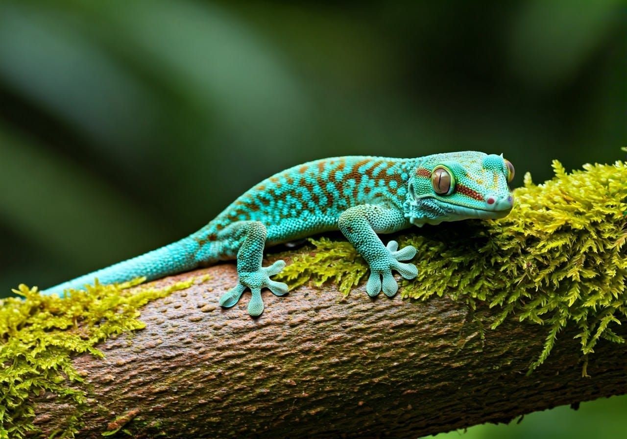 Iridescent Gecko in Tropical Rainforest: Hyperrealistic Wild...
