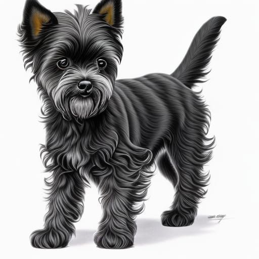 Affenpinscher Puppy: Detailed Charcoal Drawing