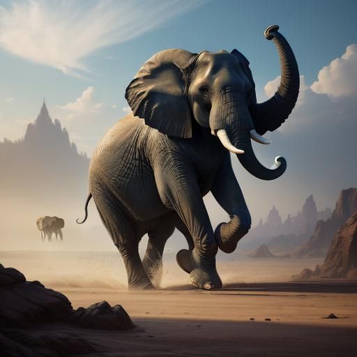 Fantastical Dancing Elephant in Deep Color