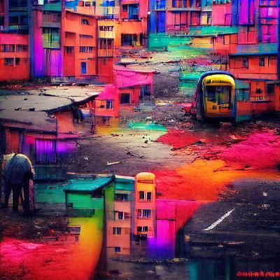 Colorful Cityscape with a Sad Mood