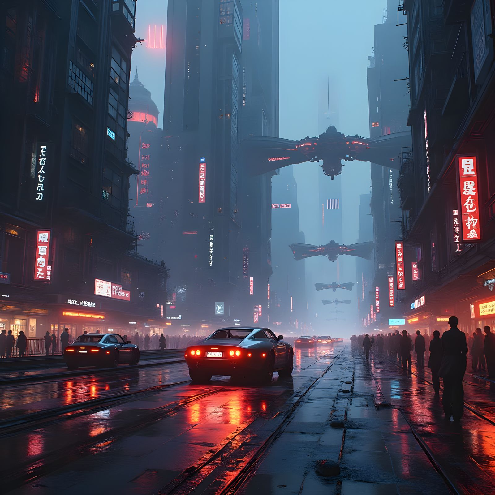 Futuristic Neon Metropolis with Flying Cars