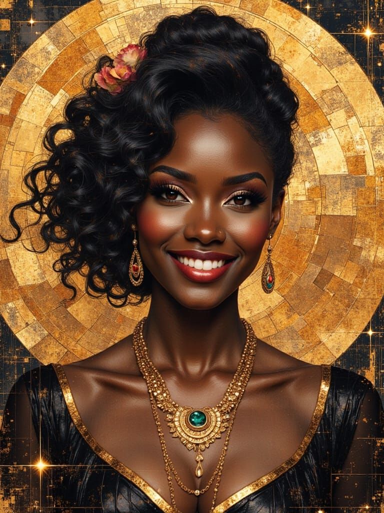 Glitchcore Portrait of Smiling Black Woman